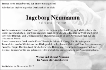 Traueranzeige von Ingeborg Neumannn von Trauerportal Rhein Main Presse
