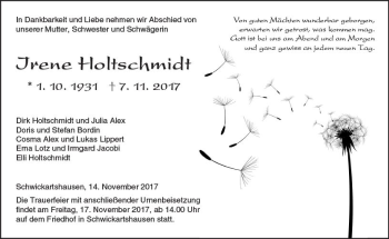 Traueranzeige von Irene Holtschmidt von  Kreisanzeiger