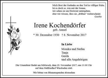 Traueranzeige von Irene Kochendörfer von Trauerportal Rhein Main Presse