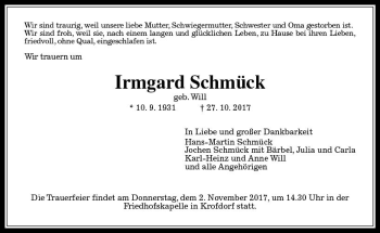 Traueranzeige von Irmgard Schmück von  Gießener Anzeiger