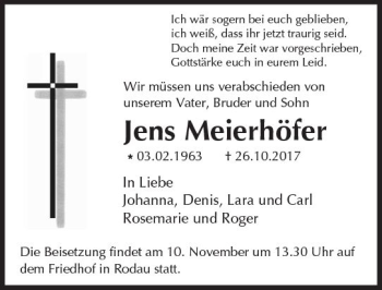 Traueranzeige von Jens Meierhöfer von Trauerportal Echo Online
