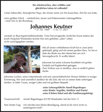 Traueranzeige von Johannes Keutner von Trauerportal Rhein Main Presse
