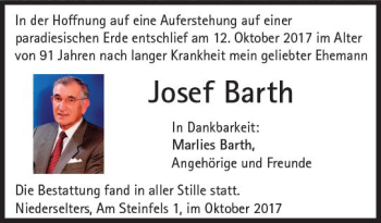 Traueranzeige von Josef Barth von  Camberger Anzeiger