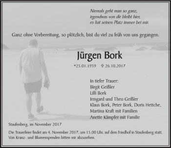 Traueranzeige von Jürgen Bork von  Gießener Anzeiger