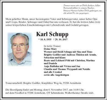 Traueranzeige von Karl Schupp von Trauerportal Echo Online