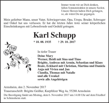 Traueranzeige von Karl Schupp von Trauerportal Rhein Main Presse