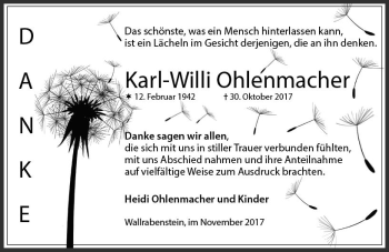Traueranzeige von Karl-Willi Ohlenmacher von  Camberger Anzeiger