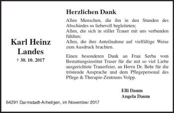 Traueranzeige von Karl Heinz Landes von Trauerportal Echo Online