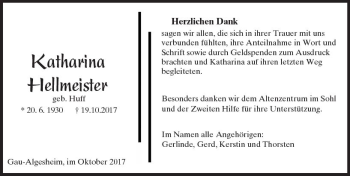 Traueranzeige von Katharina Hellmeister von Trauerportal Rhein Main Presse