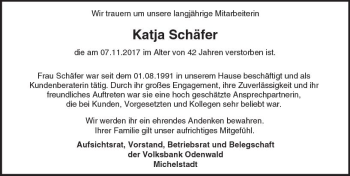 Traueranzeige von Katja Schäfer von Trauerportal Echo Online
