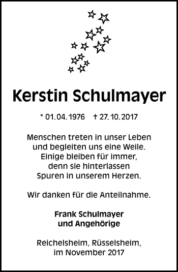 Traueranzeige von Kerstin Schulmayer von Trauerportal Echo Online