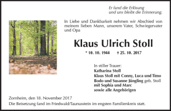 Traueranzeige von Klaus Ulrich Stoll von Trauerportal Rhein Main Presse