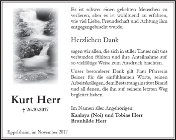 Traueranzeige von Kurt Herr von Trauerportal Rhein Main Presse