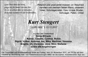 Traueranzeige von Kurt Stengert von Trauerportal Echo Online