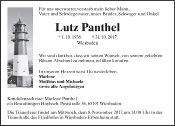 Traueranzeige von Lutz Panthel von Trauerportal Rhein Main Presse