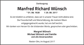 Traueranzeige von Manfred Richard Wünsch von Trauerportal Rhein Main Presse
