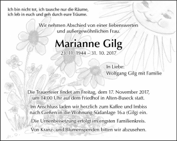 Traueranzeige von Marianne Gilg von  Gießener Anzeiger