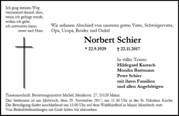 Traueranzeige von Norbert Schier von Trauerportal Rhein Main Presse