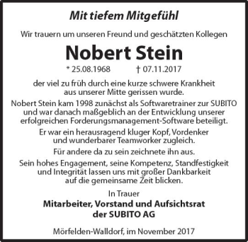 Traueranzeige von Norbert Stein von Trauerportal Rhein Main Presse