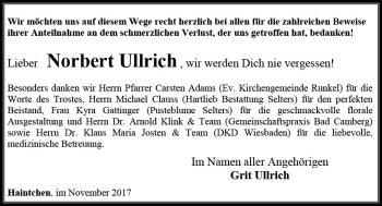 Traueranzeige von Norbert Ullrich von  Camberger Anzeiger