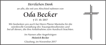 Traueranzeige von Oda Becker von  Kreisanzeiger