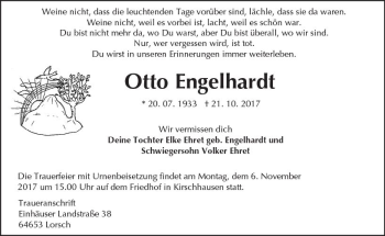 Traueranzeige von Otto Engelhardt von Trauerportal Echo Online