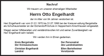Traueranzeige von Otto Engelhardt von Trauerportal Echo Online