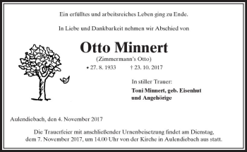Traueranzeige von Otto Minnert von  Kreisanzeiger