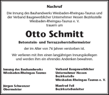 Traueranzeige von Otto Schmitt von Trauerportal Rhein Main Presse