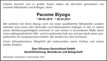 Traueranzeige von Pacome Biyogo von Trauerportal Rhein Main Presse