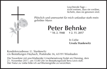 Traueranzeige von Peter Behnke von Trauerportal Rhein Main Presse