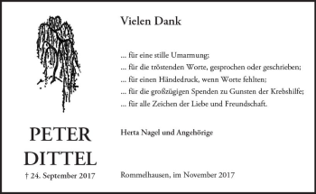 Traueranzeige von Peter Dittel von  Kreisanzeiger