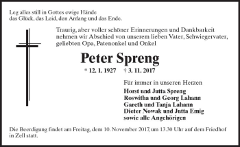 Traueranzeige von Peter Spreng von Trauerportal Echo Online