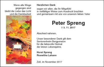 Traueranzeige von Peter Spreng von Trauerportal Echo Online