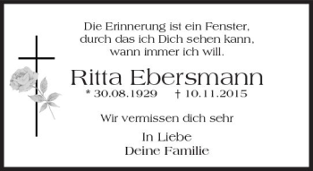 Traueranzeige von Ritta Ebersmann von Trauerportal Rhein Main Presse