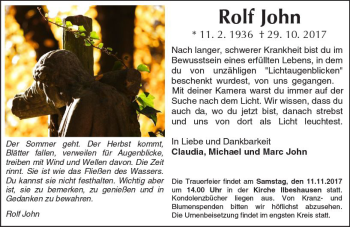 Traueranzeige von Rolf John von VRM Trauer