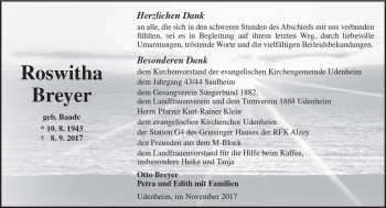 Traueranzeige von Roswitha Breyer von Trauerportal Rhein Main Presse