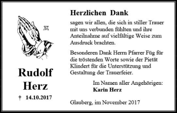 Traueranzeige von Rudolf Herz von  Kreisanzeiger