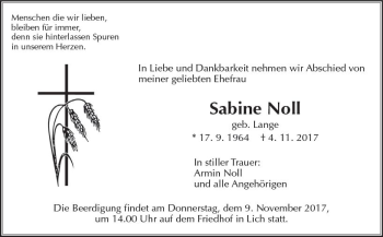 Traueranzeige von Sabine Noll von  Gießener Anzeiger