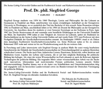 Traueranzeige von Siegfried George von  Gießener Anzeiger