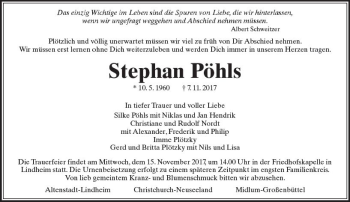 Traueranzeige von Stephan Pöhls von  Kreisanzeiger