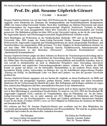 Traueranzeige von Susanne Göpferich-Görnert von  Gießener Anzeiger