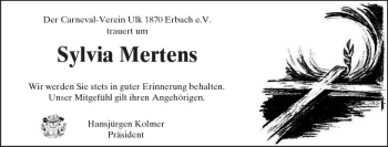 Traueranzeige von Sylvia Mertens von Trauerportal Echo Online