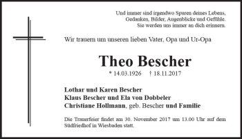 Traueranzeige von Theo Bescher von Trauerportal Rhein Main Presse