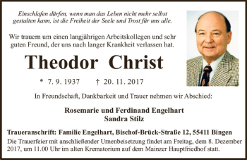 Traueranzeige von Theodor Christ von Trauerportal Rhein Main Presse
