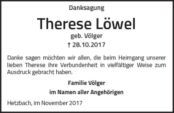 Traueranzeige von Therese Löwel von Trauerportal Echo Online
