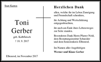 Traueranzeige von Toni Gerber von VRM Trauer