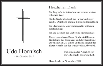 Traueranzeige von Udo Hornisch von  Usinger Anzeiger