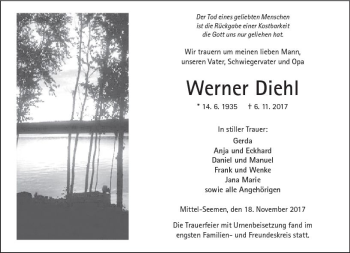 Traueranzeige von Werner Diehl von  Kreisanzeiger