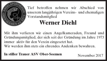Traueranzeige von Werner Diehl von  Kreisanzeiger